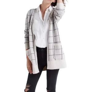 Madewell Ryder Cardigan Wool Sweater in Bird's-Eye Windowpane XS Oversized